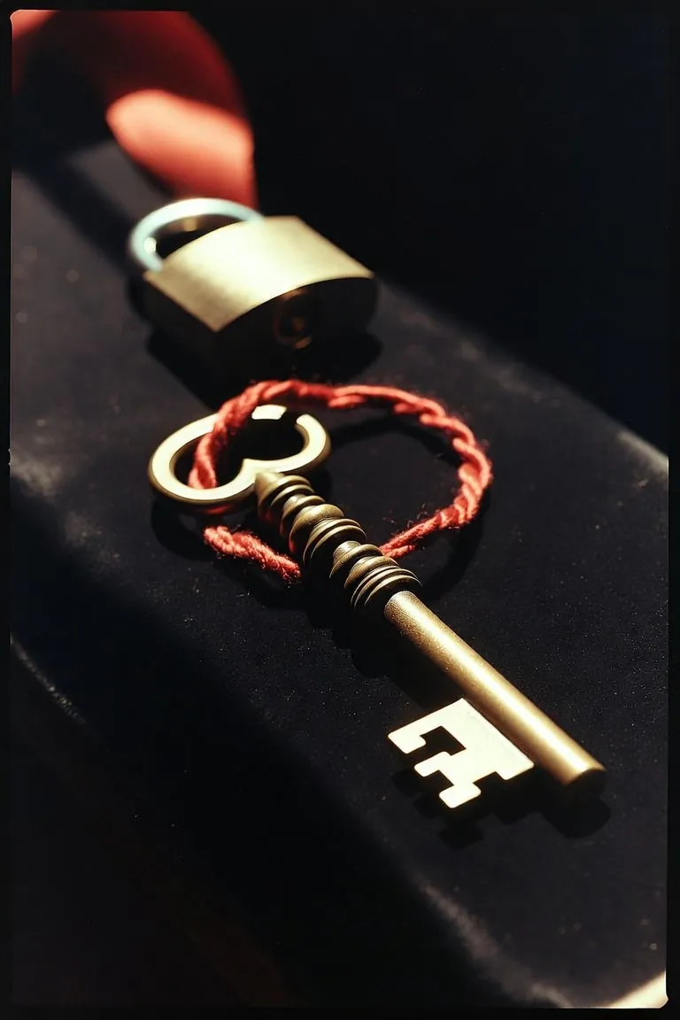 Clé ancienne et cadenas sur velours noir : chasteté
