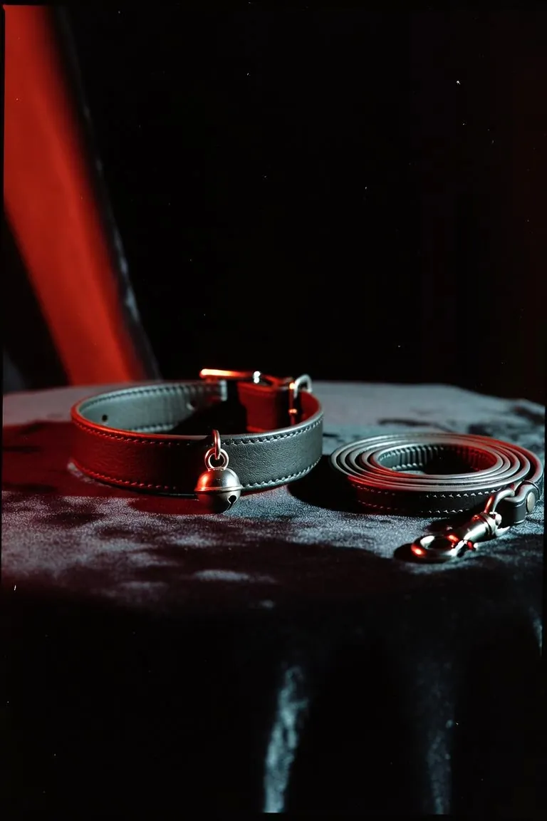 Collier de cuir à grelot et laisse : pet play